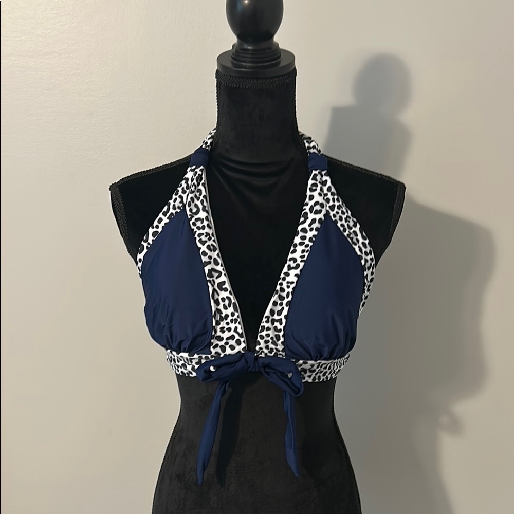 Stylish Blue Halter Bikini Top with Animal Print